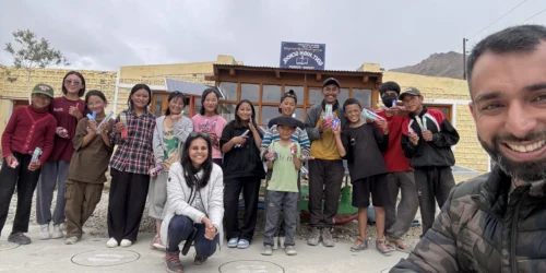 Dr. Prarthana and Ruchir Kalra promoting dental awareness in Ladakh 2025 with local villagers