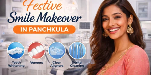 Festive smile makeover in Panchkula showing confident smile inside modern dental clinic